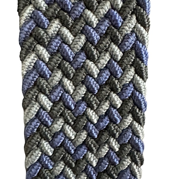 Greg Norman Collection Braided Stretch Belt Leather Trim Navy Gray Black - Picture 2 of 5